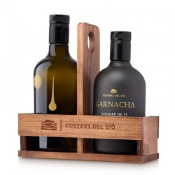 Conjunto de Aceite de Oliva Virgen Premium y Vinagre de Vino con Soporte de Madera