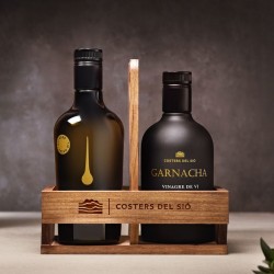 Extra Virgin Olive Oil Siós & Wine Vinegar Set with Wooden Stand